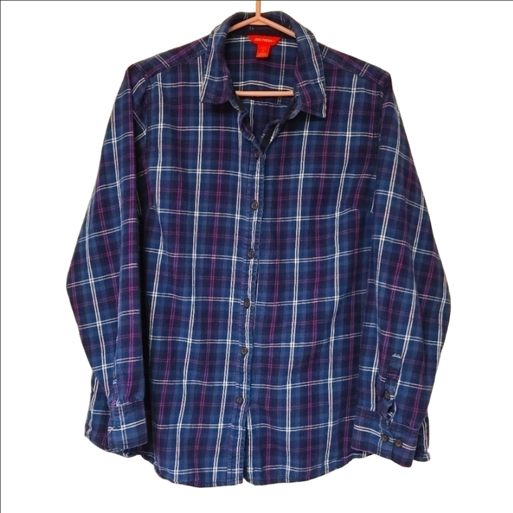 Joe Fresh Button Down Shirt Classic Striped Plaid Flannel Pattern Baggy Size 1X